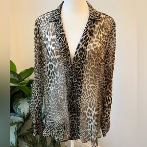 Lavender Brown Sheer Cheetah Print Blouse
